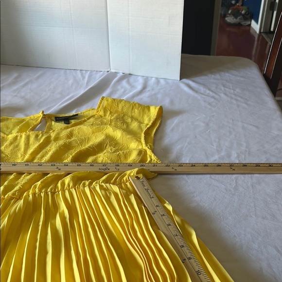 Lane Bryant Yellow Midi Sundress with Pleated Ruched Design - Picture 3 of 7